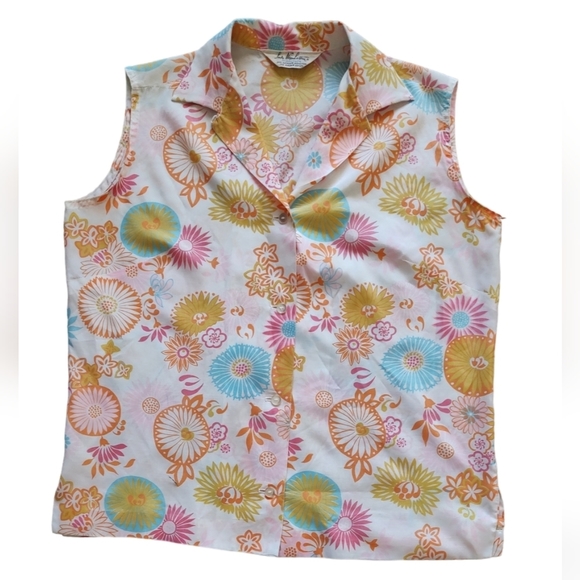 Lady Manhattan Tops - LADY Manhattan Vintage Sleeveless Bright Floral Design Blouse Sz.14